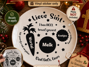 Personalized Sinterklaas Plate Vinyl Decal – Custom Name Treat Sticker